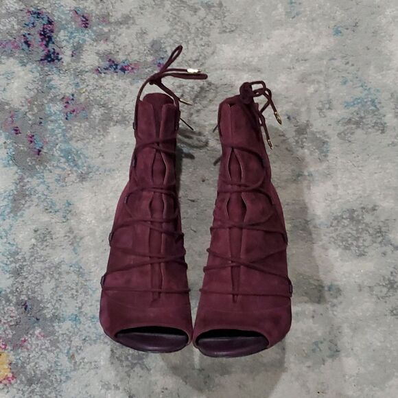 Sam Edelman Asher Lace Up Peep Toe Heeled Ankle Boots in Burgundy Size 7 - Picture 4 of 14